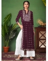 Deep Wine Readymade Designer Wedding Wear Heavy Pure Rayon Palazzo Suit