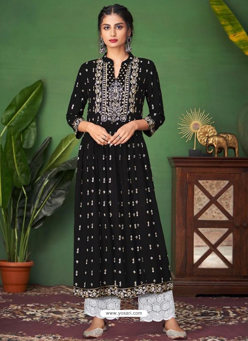 Buy Black Faux Georgette Festival Wear Embroidery Work Palazzo Suit Online  From Wholesale Salwar