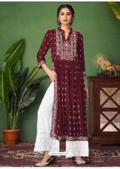 Maroon Readymade Designer Wedding Wear Heavy Pure Rayon Palazzo Suit