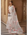 White Designer Organza Net Wedding Wear Sari