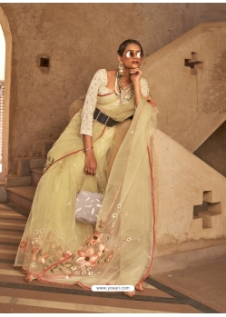 Gold Designer Organza Net Wedding Wear Sari