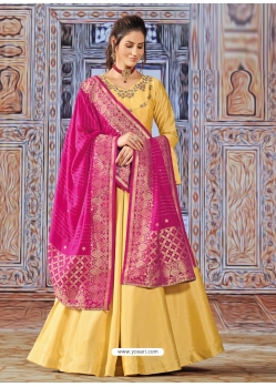 Yellow Readymade Designer Wedding Wear Silk Anarkali Suit