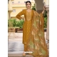 Mustard Designer Party Wear Pure Silk Jacquard Palazzo Suit