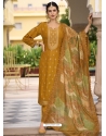 Mustard Designer Party Wear Pure Silk Jacquard Palazzo Suit