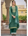 Aqua Mint Designer Party Wear Pure Silk Jacquard Palazzo Suit