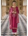 Rose Red Designer Party Wear Pure Silk Jacquard Palazzo Suit