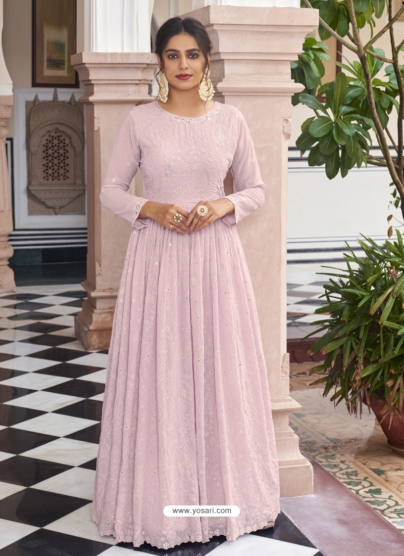 Baby Pink Readymade Designer Wedding Wear Anarkali Suit