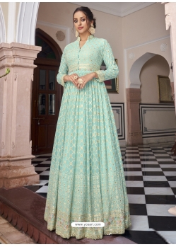 Sea Green Readymade Designer Wedding Wear Anarkali Suit