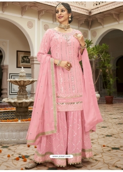 Pink Readymade Designer Party Wear Faux Georgette Sharara Suit