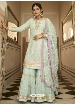 Sea Green Readymade Designer Party Wear Faux Georgette Sharara Suit