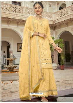Light Yellow Readymade Designer Party Wear Faux Georgette Sharara Suit