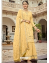 Light Yellow Readymade Designer Party Wear Faux Georgette Sharara Suit