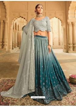 Teal Blue Designer Wedding Wear Silk Lehenga Choli