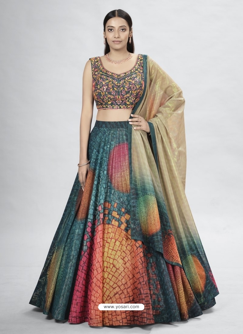 Multi Colour Designer Wedding Wear Art Silk Lehenga Choli