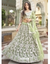 Pista Green Designer Wedding Wear Heavy Butterfly Net Lehenga Choli