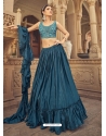 Teal Blue Designer Wedding Wear Chinon Lehenga Choli