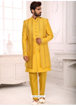 Yellow Premium Readymade Designer Indo Western Sherwani