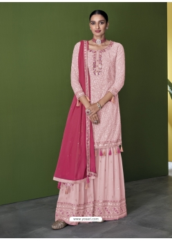 Pink Designer Party Wear Faux Georgette Sharara Suit
