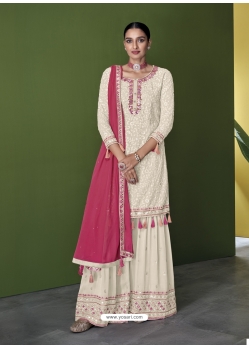 Off White Designer Party Wear Faux Georgette Sharara Suit