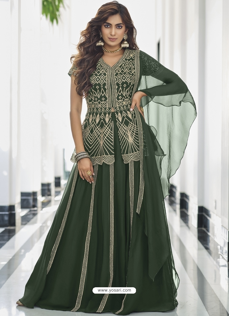 Mehendi Readymade Designer Party Wear Georgette Sharara Suit