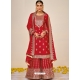 Tomato Red Designer Party Wear Heavy Chinon Sharara Suit