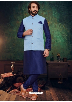 Royal Blue Exclusive Readymade Silk Kurta Pajama With Jacket