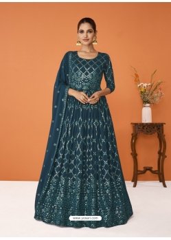 Teal Blue Designer Wedding Wear Georgette Anarkali Suit