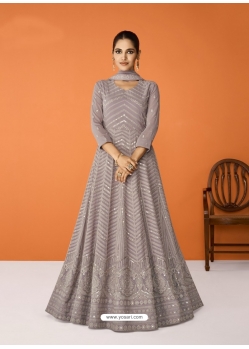 Light Grey Designer Wedding Wear Georgette Anarkali Suit