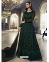 Dark Green Designer Wedding Wear Butterfly Net Anarkali Suit