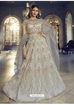 Light Grey Designer Wedding Wear Butterfly Net Anarkali Suit