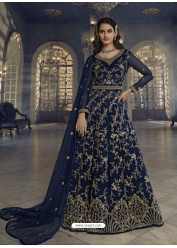 Navy Blue Designer Wedding Wear Butterfly Net Anarkali Suit