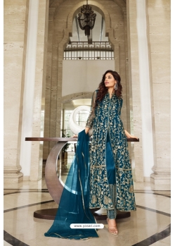 Teal Pure Butterfly Net Designer Suit