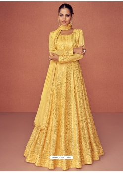 Light Yellow Readymade Designer Wedding Wear Real Georgette Anarkali Suit