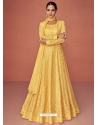 Light Yellow Readymade Designer Wedding Wear Real Georgette Anarkali Suit