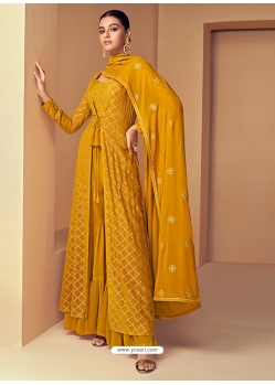Mustard Designer Wedding Wear Real Georgette Anarkali Suit