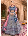 Dark Blue Designer Wedding Wear Velvet Lehenga Choli