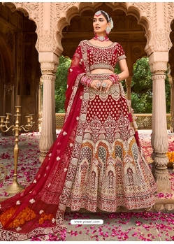 Maroon Designer Wedding Wear Velvet Lehenga Choli