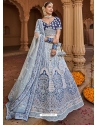 Sky Blue Designer Wedding Wear Velvet Lehenga Choli