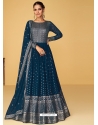 Teal Blue Readymade Designer Wedding Wear Real Georgette Anarkali Suit