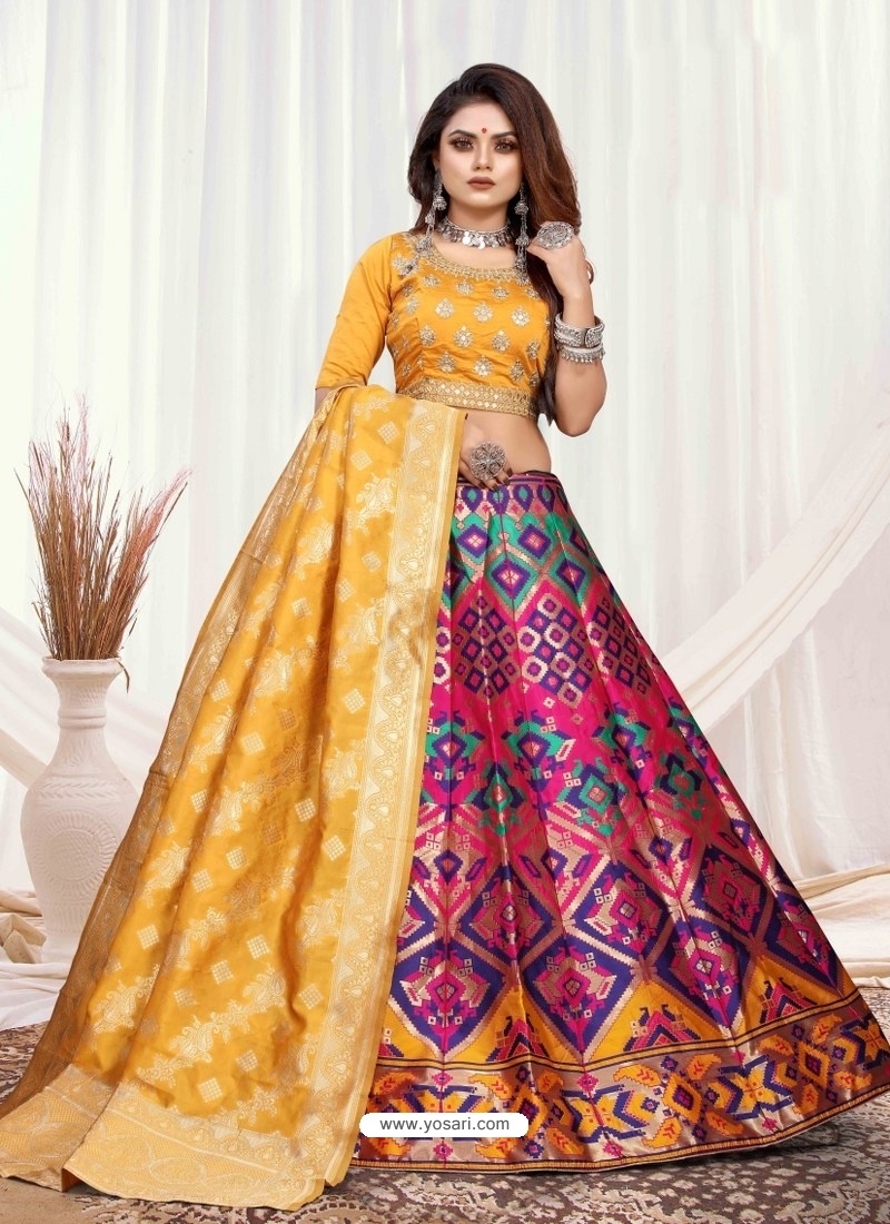 Buy Yellow Designer Wedding Wear Banarasi Meenakari Lehenga Choli ...