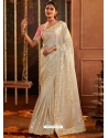 Off White Designer Wedding Wear Embroidered Sari