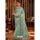 Aqua Mint Designer Wedding Wear Embroidered Sari