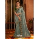 Grayish Green Designer Wedding Wear Embroidered Sari