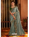 Grayish Green Designer Wedding Wear Embroidered Sari