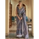 Grey Designer Wedding Wear Smooth Silk Sari