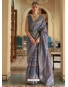 Grey Designer Wedding Wear Smooth Silk Sari