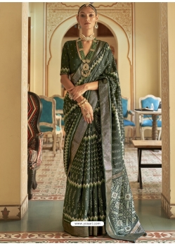 Dark Green Designer Wedding Wear Smooth Silk Sari