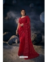 Beautiful Red Heavy Designer Party Wear Saree