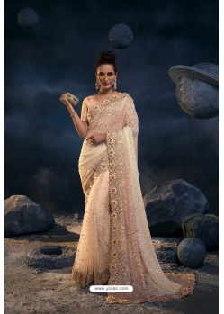 Awesome Peach Heavy Designer Party Wear Saree