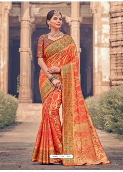 Orange Designer Silk Saree